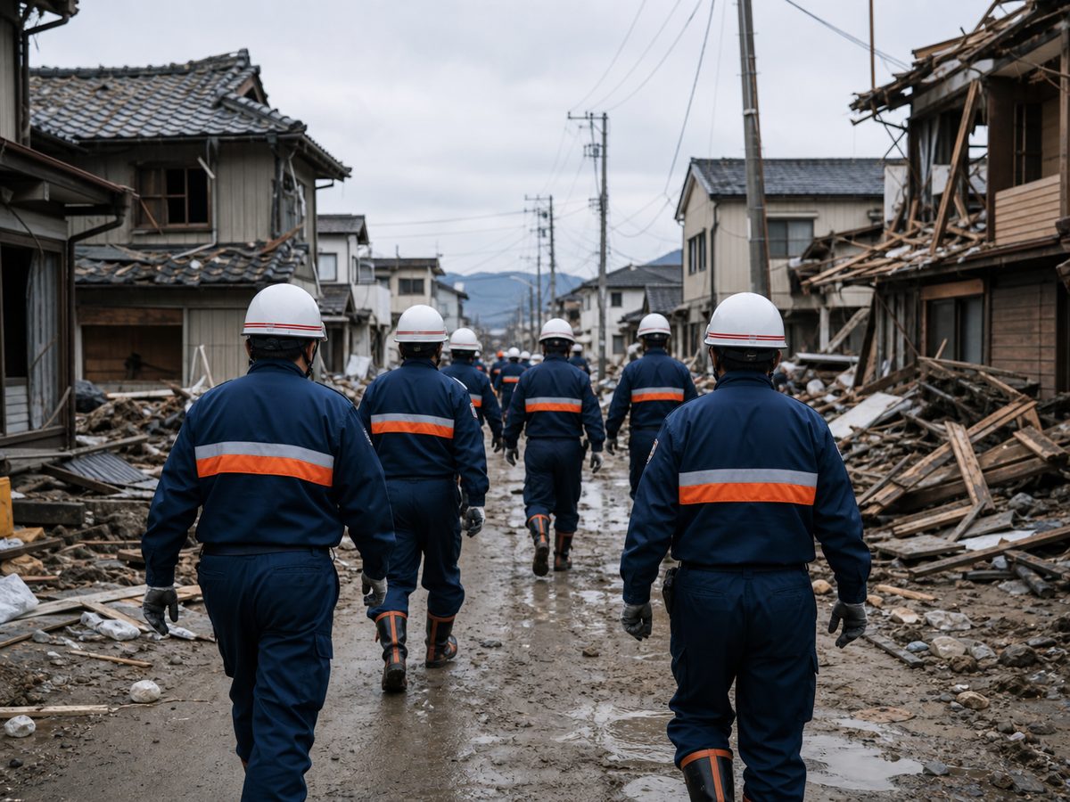 消防団員が被災地域で活動しているイメージ
